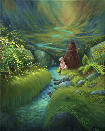 painting for sale-The Guardian Bear Painting_Bär Gemälde Rivers and Forest art-switzerland lisa maier