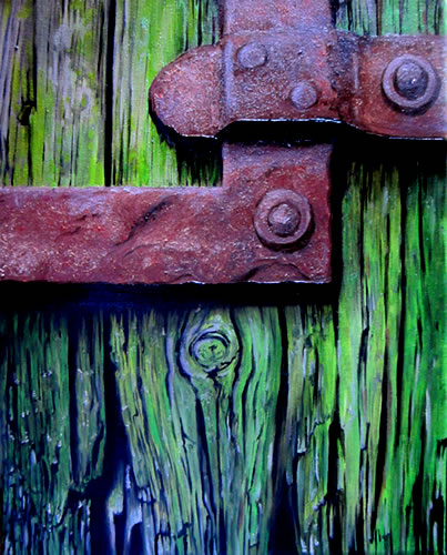 original sold-prints available-Time-decaying door lock old consumed gate painting